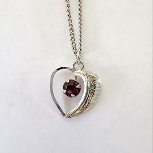 Purple Rhinestone Heart Pendant Necklace